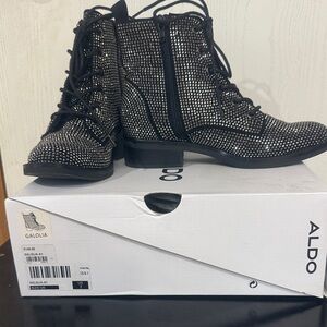 Aldo Black and Silver Studded Moto Boots